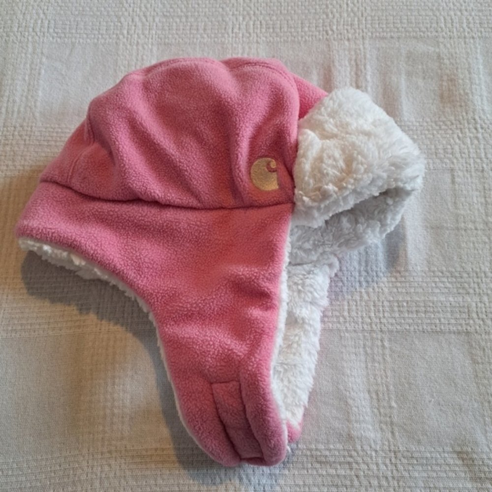 Carhartt girls size infant / toddler plush fuzzy lined pink fleece hat